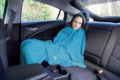 BlueHills Travel Blanket Pillow Compact Lightweight Pocket Size Airplane Traveling Essential Flight Trip Throw in Bag Portable Case Plane Accessory Teal Blue L03