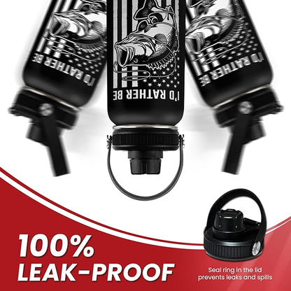 Fishing Water Bottle - 32oz Stainless Steel Insulated Bottles with lid - Deer Fishing Gifts for Fisherman Papa Dad Husband - Gift for Christmas Birthday Fathers Day