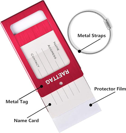 Luggage Tags Metal Suitcase Tags Travel Bag ID Identifier Luggage Tag (Red 2-Pack)