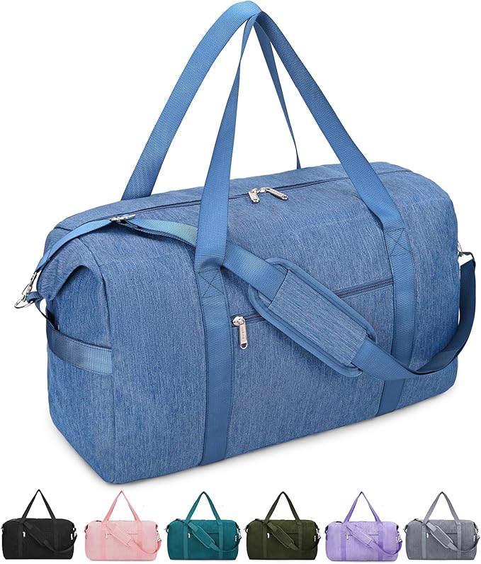 Narwey Carry on luaggage 22x14x9 Airlines Approved Foldable Carry on Bag Travel Duffel Packable Duffle with Wet Pocket Overnight for Women and Men 40L (Navy Blue)