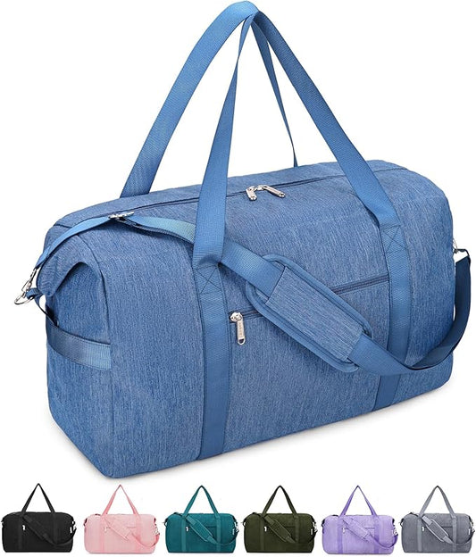 Narwey Carry on luaggage 22x14x9 Airlines Approved Foldable Carry on Bag Travel Duffel Packable Duffle with Wet Pocket Overnight for Women and Men 40L (Navy Blue)