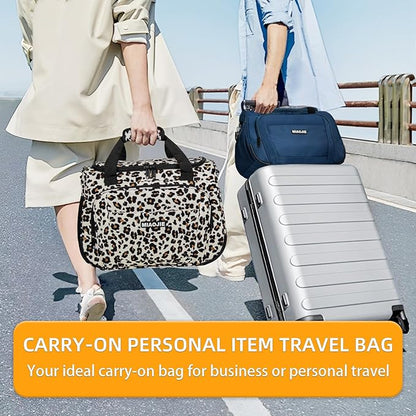 Underseat Carry On Luggage Lightweight Travel Tote Weekender Bag Overnight Duffle Bag for Travel, Travel Essentials Personal Item Travel Bag for Women and Men,Leopard-16Inch