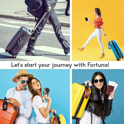 Premium 3-Layer Aluminum Luggage Tags by Fortuna - Easy to Claim, Laser-Engraved, Plastic-Free, and Eco-Friendly Luggage Tag Holders, 2-Pack, Black (A)