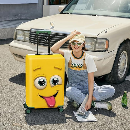 ANNA QUEEN Travel Luggage Cover Suitcase Protector Suitcase Cover Anti-Scratch,Stretchable Bag Cover Washable Durable Polyester (Funny Emoticons Yellow, M(fits 24-26Inch suitcase))