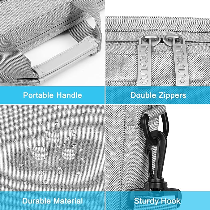 MOSISO Laptop Shoulder Bag 15.6 inch, 15-15.6 inch Computer Bag Compatible with MacBook Pro 16 inch, HP, Dell, Lenovo, Notebook with 2 Raised&1 Flapover&1 Horizontal Pocket&Handle&Belt, Gray
