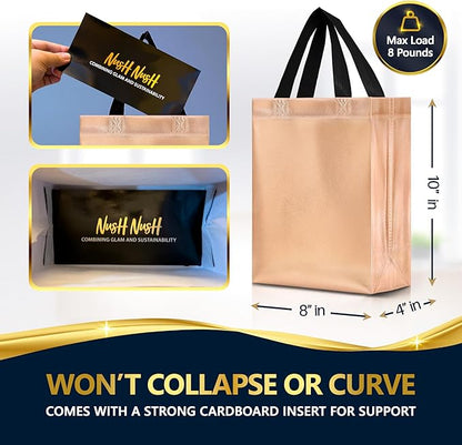Nush Nush Rose Gold Gift Bags Bulk Medium Size - Set of 30 Reusable Bulk Gift Bags with Handles - Perfect Party Goodie Bag for Adults, Bridal Shower, Christmas, Events, Birthday - 8Wx4Dx10H