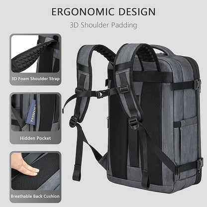 Vacuum Seal Travel Backpack 45L - Expandable Air Compression System, Water-Resistant, Carry-On Suitcase Luggage with TSA Lock Fits 18" Laptop - Vacuum Pump Included(Grey)