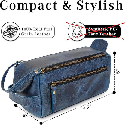 LUXEORIA Genuine Leather Toiletry Bags for Men and Women, Handmade Premium Leather Dopp Kit and Shaving Bag, Cosmetic Bag for Womens and Mens, Travel Essentials & Organizers