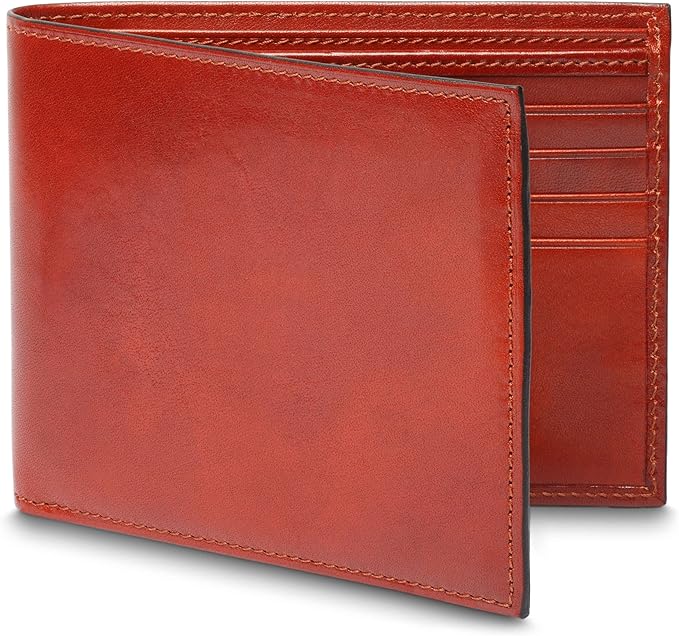 Bosca Men's Old Italian Leather Wallet RFID Blocking Modern Bifold Executive Design 8 Card Slots, Made in Italy - Cognac Brown