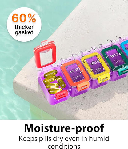 Weekly Pill Organizer 1 time a Day – Pill Box 7 Day with Enhanced Waterproof Seal, Large compartments Hold Big Vitamins & Supplements, Upgraded Locking lids, for Home & Travel use, Durable Hard case