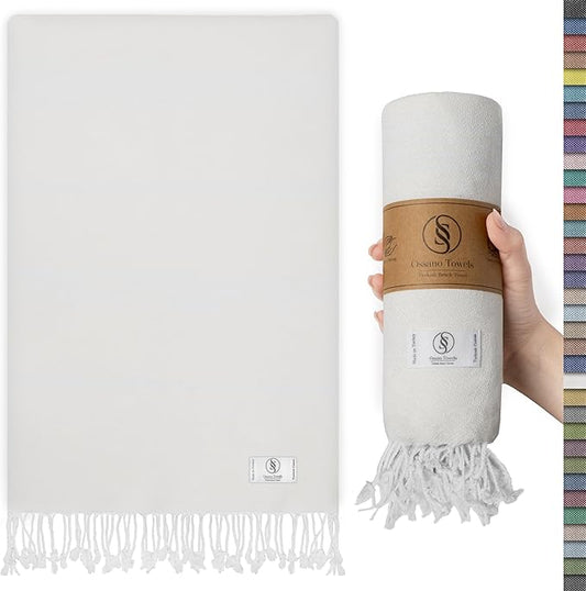 Turkish Beach Towel Absorbent & Quick Dry Oversized (39" x 71") - Decorative, Versatile and Functional as Beach Blanket, Yoga, Gym, Pool, Swim and Bath Towel - Ecru