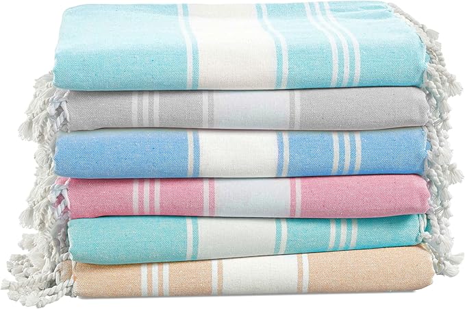 LANE LINEN Turkish Beach Towels for Women, Set of 6 - Large 39"x71", Pre-Washed, No-Shrink, Sand-Free, Quick Dry, Lightweight, Soft Beach Bath Towels - Vintage Beach