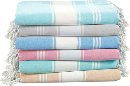 LANE LINEN Turkish Beach Towels for Women, Set of 6 - Large 39"x71", Pre-Washed, No-Shrink, Sand-Free, Quick Dry, Lightweight, Soft Beach Bath Towels - Vintage Beach