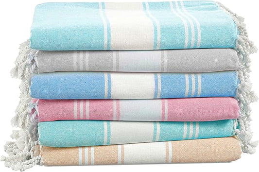 LANE LINEN Turkish Beach Towels for Women, Set of 6 - Large 39"x71", Pre-Washed, No-Shrink, Sand-Free, Quick Dry, Lightweight, Soft Beach Bath Towels - Vintage Beach