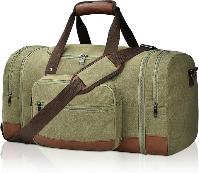 Litvyak Duffle Bag for Travel, 50L Canvas Travel Duffel Bags Overnight Weekend Gym Carry On Luggage Bag for Men & Women(Army Green)
