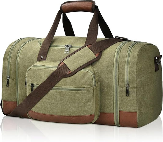 Litvyak Duffle Bag for Travel, 50L Canvas Travel Duffel Bags Overnight Weekend Gym Carry On Luggage Bag for Men & Women(Army Green)