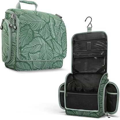 VENTURE 4TH Hanging Travel Toiletry Bag for Women & Men - Travel Organizer with Expandable Compartments & Removable Clear Pouch for Toiletries (Green Leaves)