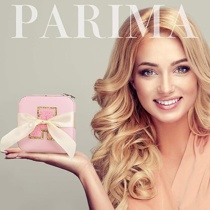 Parima Bridesmaid Gifts for Wedding Day, Women | Proposal Unique Travel Essentials Small Jewelry Box Case-Initial F Pink