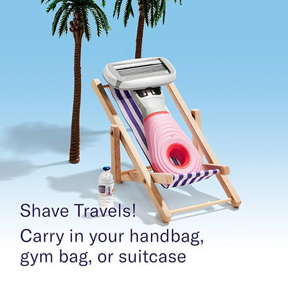 Flamingo Travel Razor Kit for Women – Body & Pubic Razor – Mini Handle, 2 Blade Refills, 2 Travel Size Foaming Shave Gels & Vented Travel Case – Perfect Stocking Stuffer