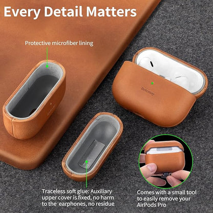 Belemay for AirPods Pro (1st Generation) Case, Compatible with MagSafe, Premium Crazy Horse Leather [Vintage Aesthetic] - Unique Patina - Comfort Grip - Compatible with AirPods Pro Case (2019), Tan
