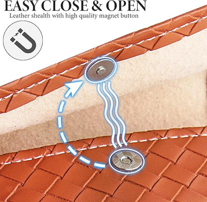 Pill Organizer,LIZIMANDU Weekly Travel Pill Case Box Medication Reminder Daily AM PM, Day Night 7 Compartments,for 4 Times A Day, 7 Days a Week-Includes Leather PU Carrying Case (1-Weave Brown)