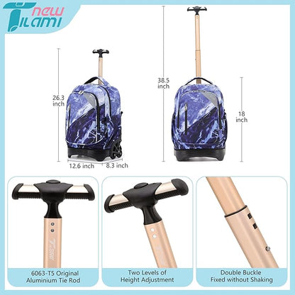 NEW TILAMI 18 Inch Rolling Backpack with Wheels for Girls Boys Kids Laptop Backpack School Travel, Purple Lightning