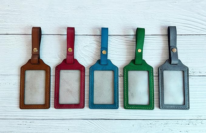 Mayan Corner - Leather Luggage Tag with Celtic Raven Design, ID Window, Grey, Brass Hardware, 4.3 x 2.7 inches