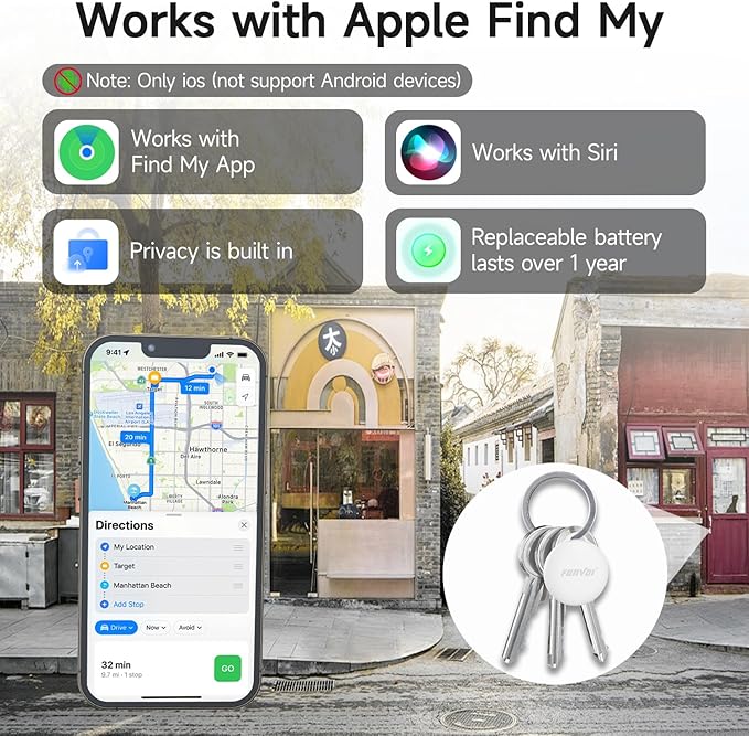 2025 New [Apple MFi Certified] (iOS Only) Air Tag, Bluetooth Tracker for Apple Find My, Replaceable Battery, Key Finder and Item Locator Smart Tag for Keys, Bags, Luggage, Pets, Wallet (White, 4PCS)