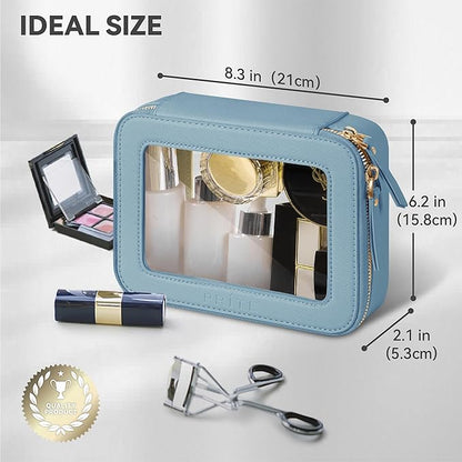 Prite Clear Makeup Bag Cosmetic Organizer Case Waterproof Travel Toiletry Bag Skincare Pouch with Golden Zipper(Blue)