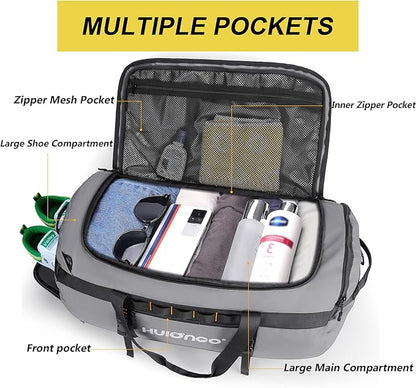 40L/60L/90L Large Waterproof Duffle Bag Backpack for Men, Mens Duffel Backpack Bags for Traveling, Heavy Duty (Grey, 90L)