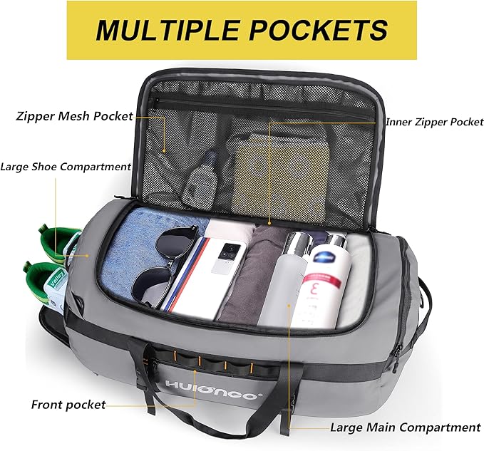 40L/60L/90L Large Waterproof Duffle Bag Backpack for Men, Mens Duffel Backpack Bags for Traveling, Heavy Duty (Grey, 40L)