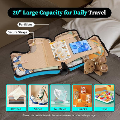 20"Kids Luggage Portable Kids Suitcase Children's Ride On Trolley Rolling Luggage with Wheels Carry Trolley Luggage with Password Lock Waterproof Kids Suitcases for Boys Girls Small Suitcase ABS+PC