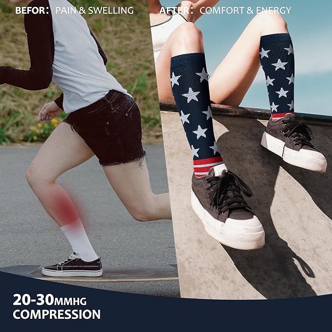 fenglaoda Compression Socks Women Men 6 Pairs, Knee High Best Support Circulation Socks for Running, Travel, Flight, Nurse