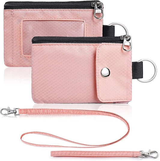 Minimalist Wallet For Mens Womens, Keychain RFID Blocking Zipper Small Wallet with ID Window 2 Lanyards,Water Resistant Travel Cash Card Coin Case Boys Girls