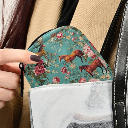 Teal Horses and Red Roses Travel Pill Organizer Case Box Container Weekly Portable Vitamin Medicine Holder Storage Bag with Zipper Removable