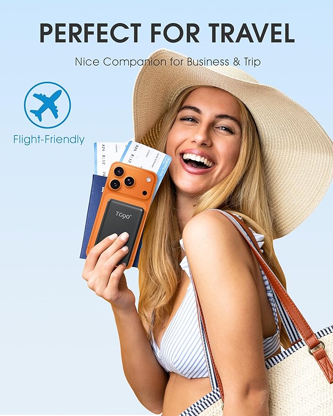 TG90° 2 Pack 5000mAh Power Bank,Small Portable Charge Built-in AC Plug and Cables,Pocket Size USB C External Battery Pack Compatible with iPhone 17 16 15 14 13 12 Samsung Google iPad,Black & Blue