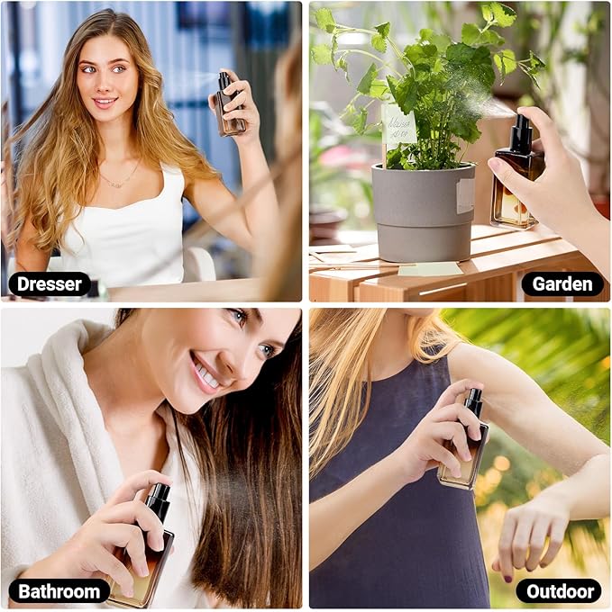 Segbeauty 3.4oz Empty Amber Glass Spray Bottle Refillable Travel Perfume Bottles, 4pcs Fine Mist Large Travel Spray Bottle for Hair, 100ml Sample Glass Atomizer Perfume Refill Bottles for Toiletries