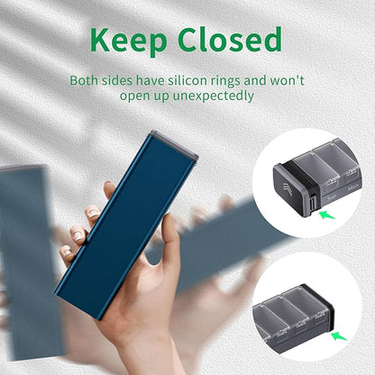 7 Day Weekly Metal Pill Organizer Travel, Kursoaya Premium Aluminum Daily Pill Box, Cute Portable Pill Case, Large Capacity Pill Holder for Supplements, Pills, Vitamins, Medicine (Matte Blue)