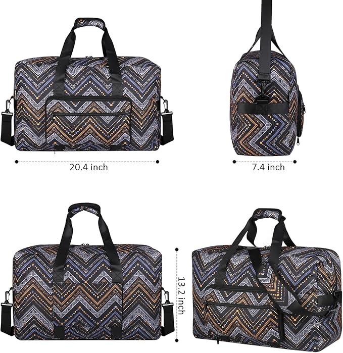 F.FETIVIN Weekender Bag Carry On Travel Duffle Medium Overnight Bag for Women (Wavy Stripes)