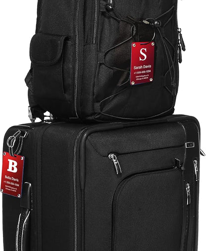 Luggage Tags for Suitcases 4 Pack: Personalized Luggage Tags for Backpacks & Bags Tags with Coustomizable Texts (Red)