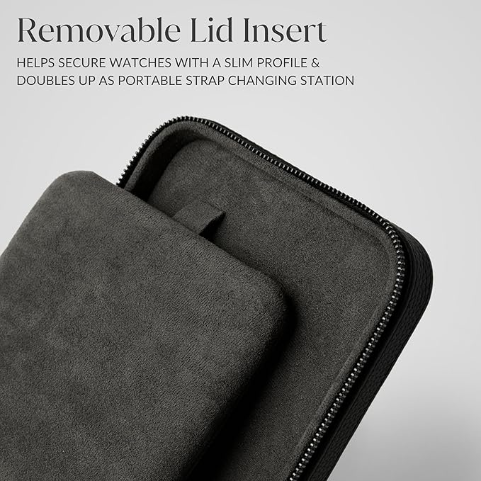 TAWBURY Watch Case - 4 Slot Genuine Top-Grain Leather Watch Box for Men & Women with Extra Wide Pillows for Large Watches - Portable Wristwatch Storage for Home & Travel (Black)