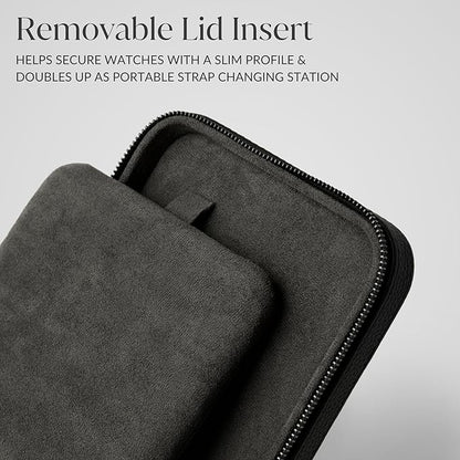 TAWBURY Watch Case - 4 Slot Genuine Top-Grain Leather Watch Box for Men & Women with Extra Wide Pillows for Large Watches - Portable Wristwatch Storage for Home & Travel (Black)