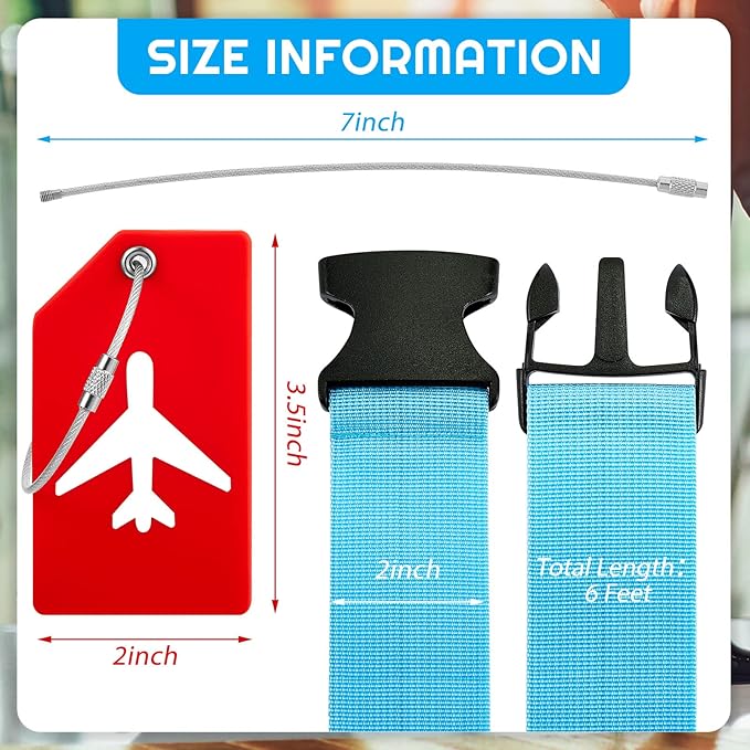 Weewooday 8 Pcs Luggage Straps Suitcase Tags Set for TSA Approved, 4 Travel Adjustable Suitcase Belt, 4 Silicone Luggage Tags with Name ID Card Travel Accessories(Red, Blue, Black, Yellow,Airplane)