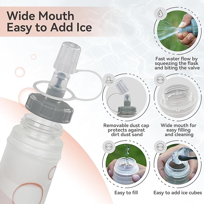 MARCHWAY Soft Hydration Flask with Wide Mouth, 300ml/500ml Collapsible TPU Water Bottle, Leakproof Portable Flexible for Running, Hiking, Cycling, Climbing, Gym, Travel (2pcs White 500ml)