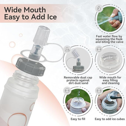 MARCHWAY Soft Hydration Flask with Wide Mouth, 300ml/500ml Collapsible TPU Water Bottle, Leakproof Portable Flexible for Running, Hiking, Cycling, Climbing, Gym, Travel (2pcs White 500ml)