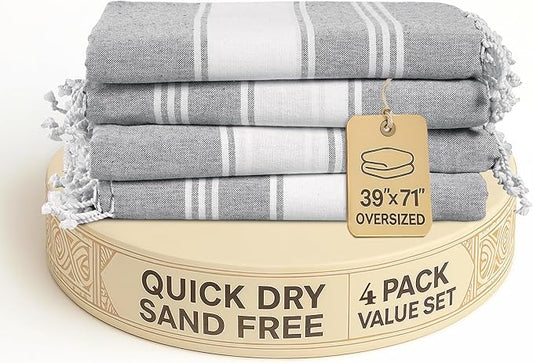 LANE LINEN Turkish Beach Towels Set of 4 - Oversized Beach Towel 39"x71", Durable Sand Proof Towel, Absorbent & Quick Dry, Perfect for Pool or Travel – Alloy