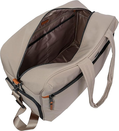 Joan & David 18" Travel Weekender Overnight Gym Duffel Bag, Includes Front Zip Pocket, Interior Zip, Zippered Shoe Pocket, Adjustable Straps with TSA Approved Bottles (Taupe)