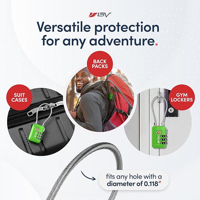 TSA Accepted Luggage Travel Lock, Set-Your-Own Combination Lock for School Gym Locker, Luggage Suitcase Baggage Locks, Filing Cabinets, Toolbox, Case (Green, 6 Pack)