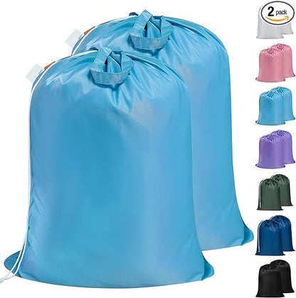 Polecasa Heavy Duty Large Laundry Bag with 130gsm Tear Resistant Fabric and Handles, Easy to Carry Durable Dirty Clothes Drawstring Bag, Perfect for College Dorm,Travel, 2 Pack 28”x36”,Gulf Blue