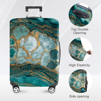 FOREVER QUEEN Green Gold Luxury Marble Luggage Cover Suitcase Protector Suitcase Cover Anti-Scratch,Stretchable Bag Cover Washable Durable Polyester